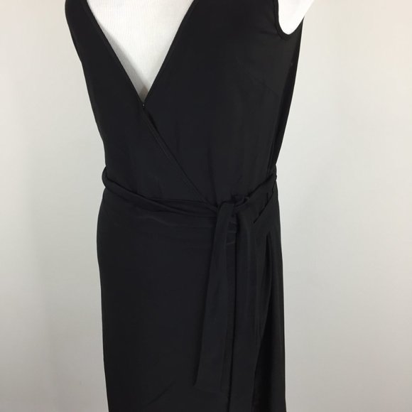 NWT L'AGENCE Black TATE Sleeveless Slinky Stretch Sleeveless Belted Wrap Dress - Picture 10 of 11